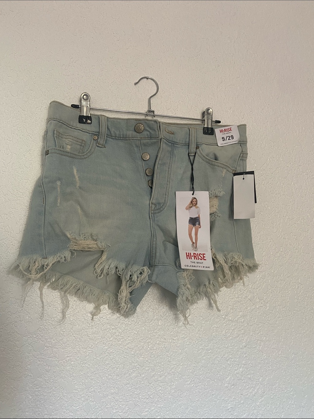 Celebrity Pink Light Blue Hi-Rise Distressed Denim Shorts